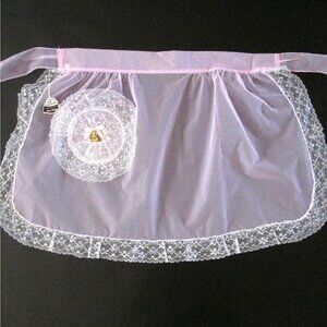 Vintage Beco Originals Miss Helen Half Apron Sheer Fabric Lace Trim Pocket